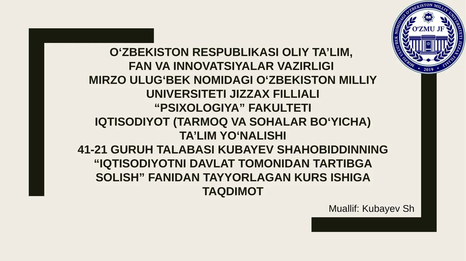 O‘zbekiston Milliy Universiteti Jizzax Filiali Psixologiya Fakulteti Kurs Ishi 1
