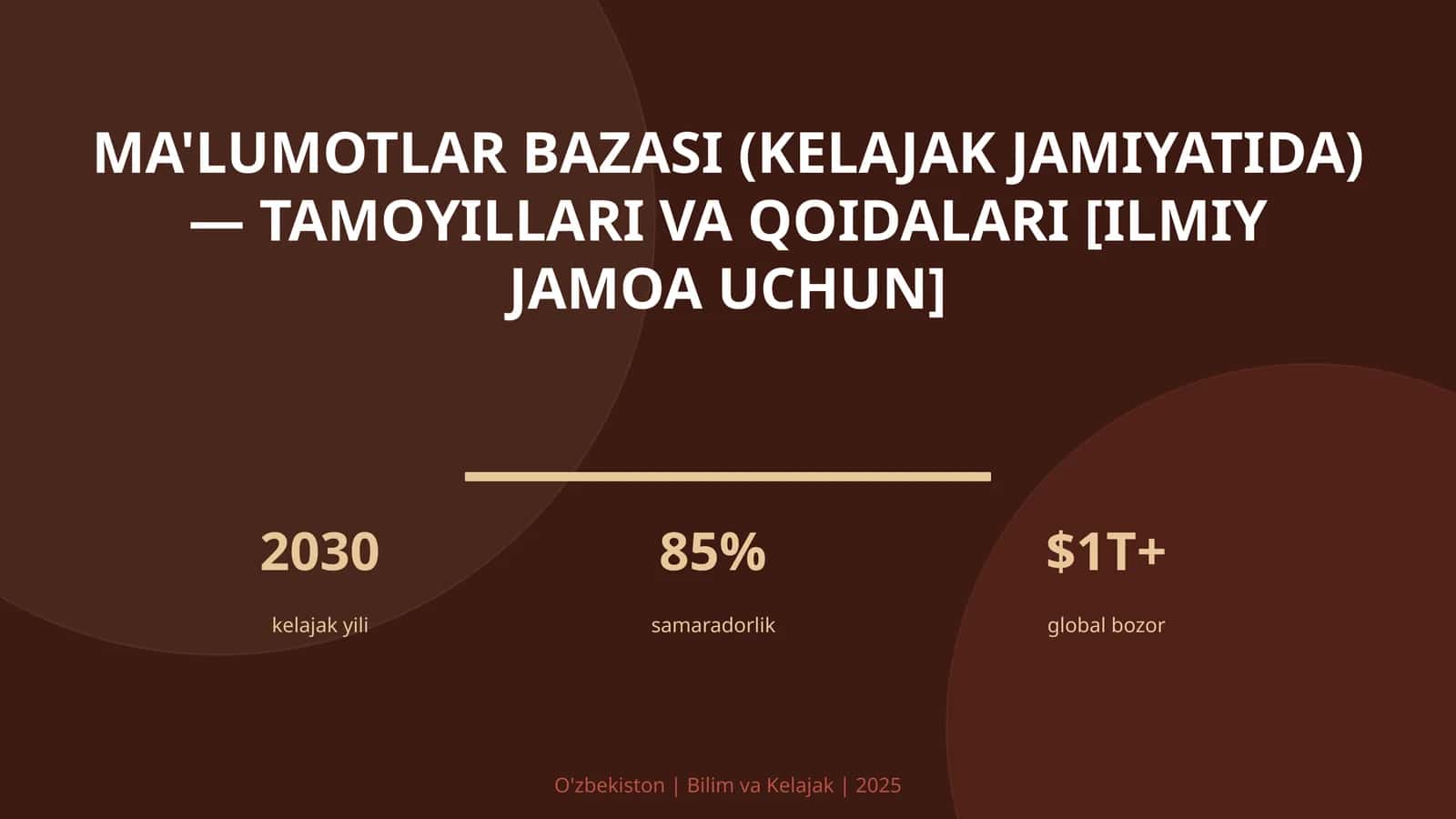 MA'LUMOTLAR BAZASI (KELAJAK JAMIYATIDA) — TAMOYILLARI VA QOIDALARI [ILMIY JAMOA UCHUN] 1