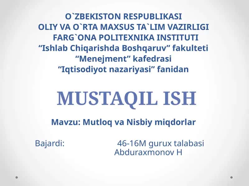 Mutloq va Nisbiy miqdorlar 1