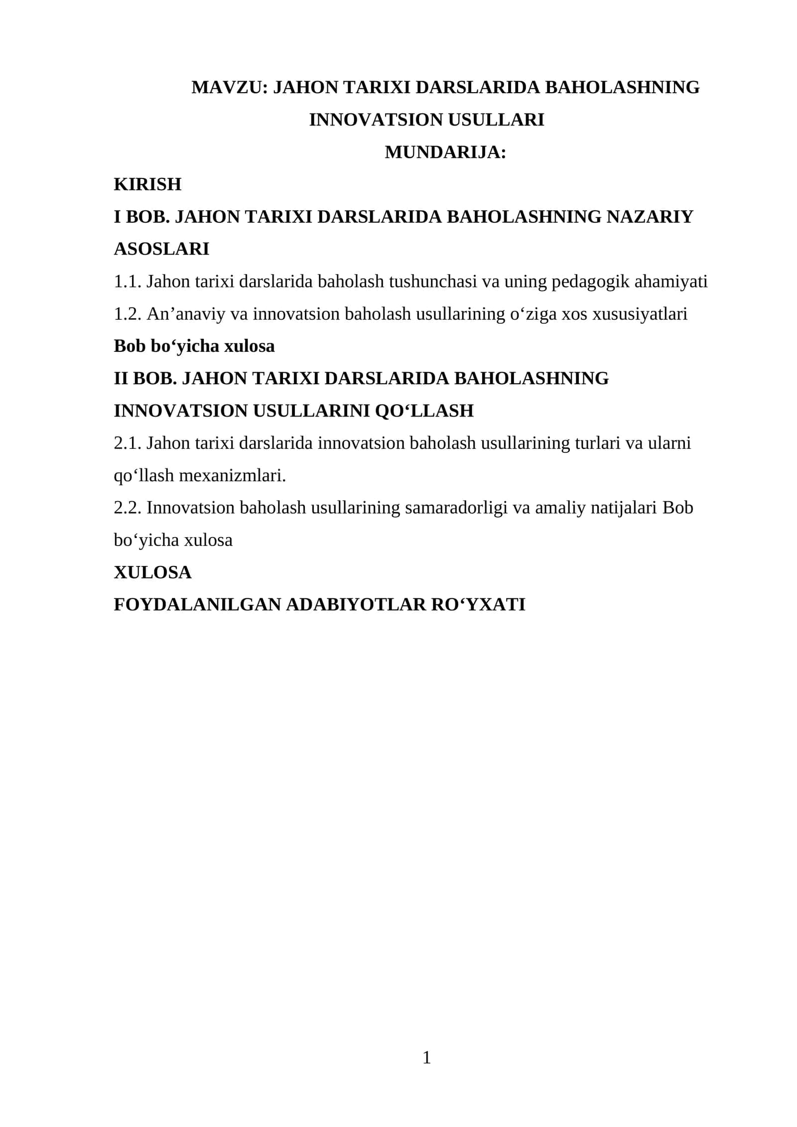 JAHON TARIXI DARSLARIDA BAHOLASHNING INNOVATSION USULLARI 1