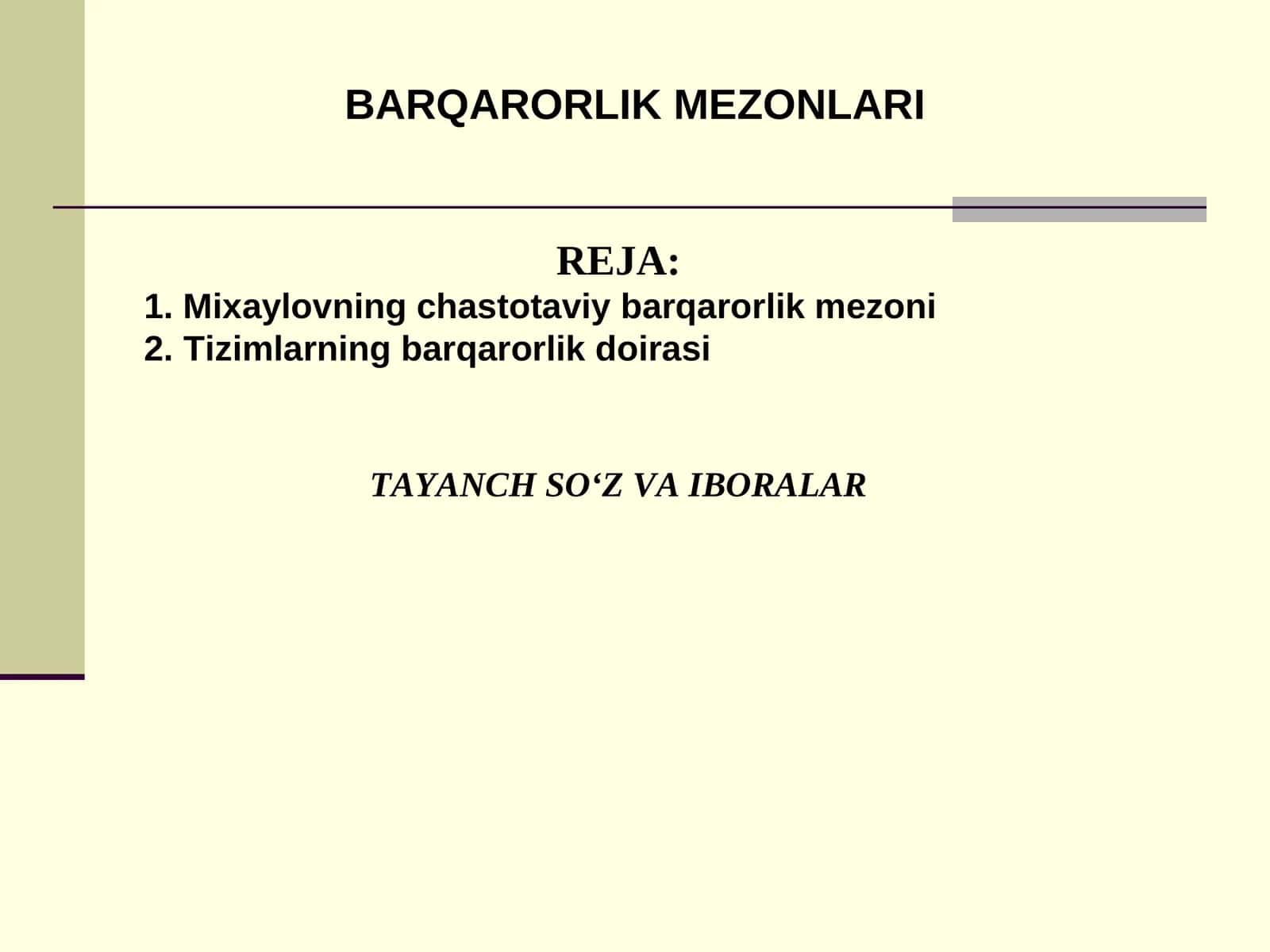 BARQARORLIK MEZONLARI 1