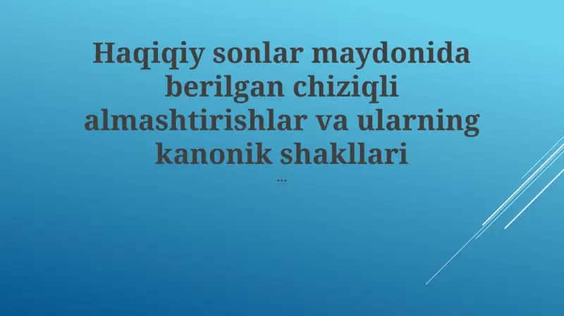 Chiziqli Algebra va undan tashqari qo'llanmalar 1