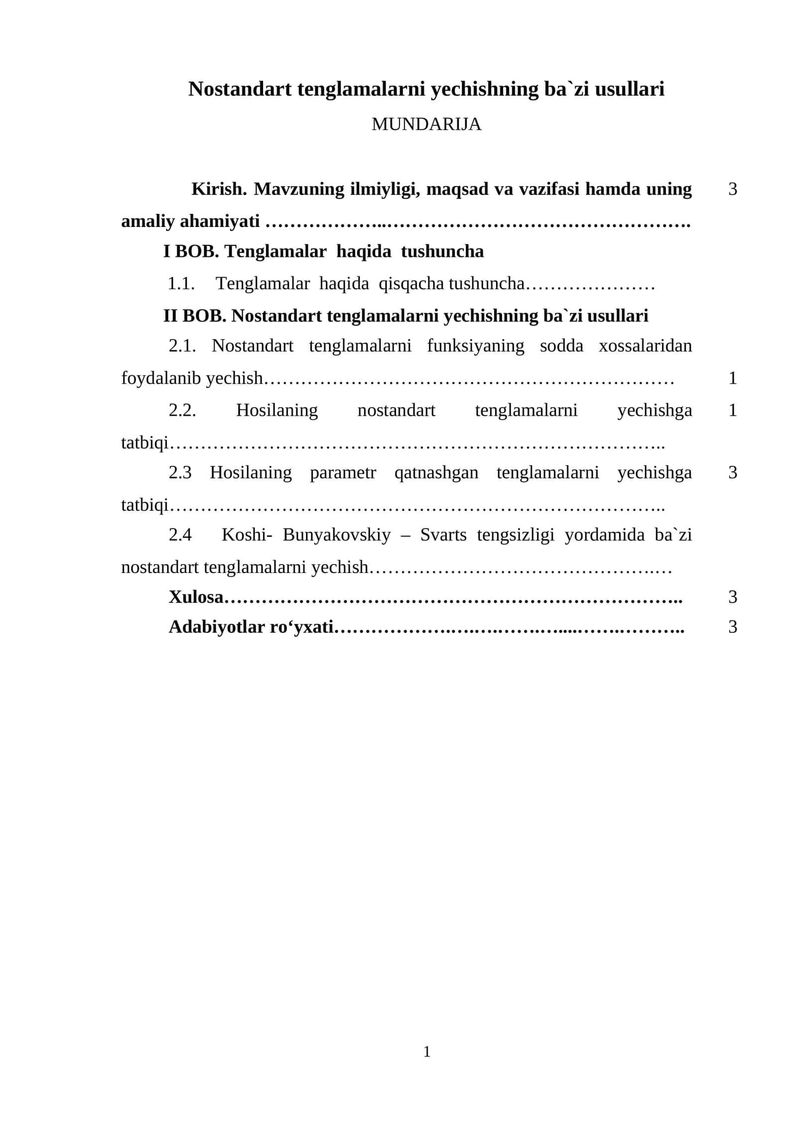Nostandart tenglamalarni yechishning ba`zi usullari 1