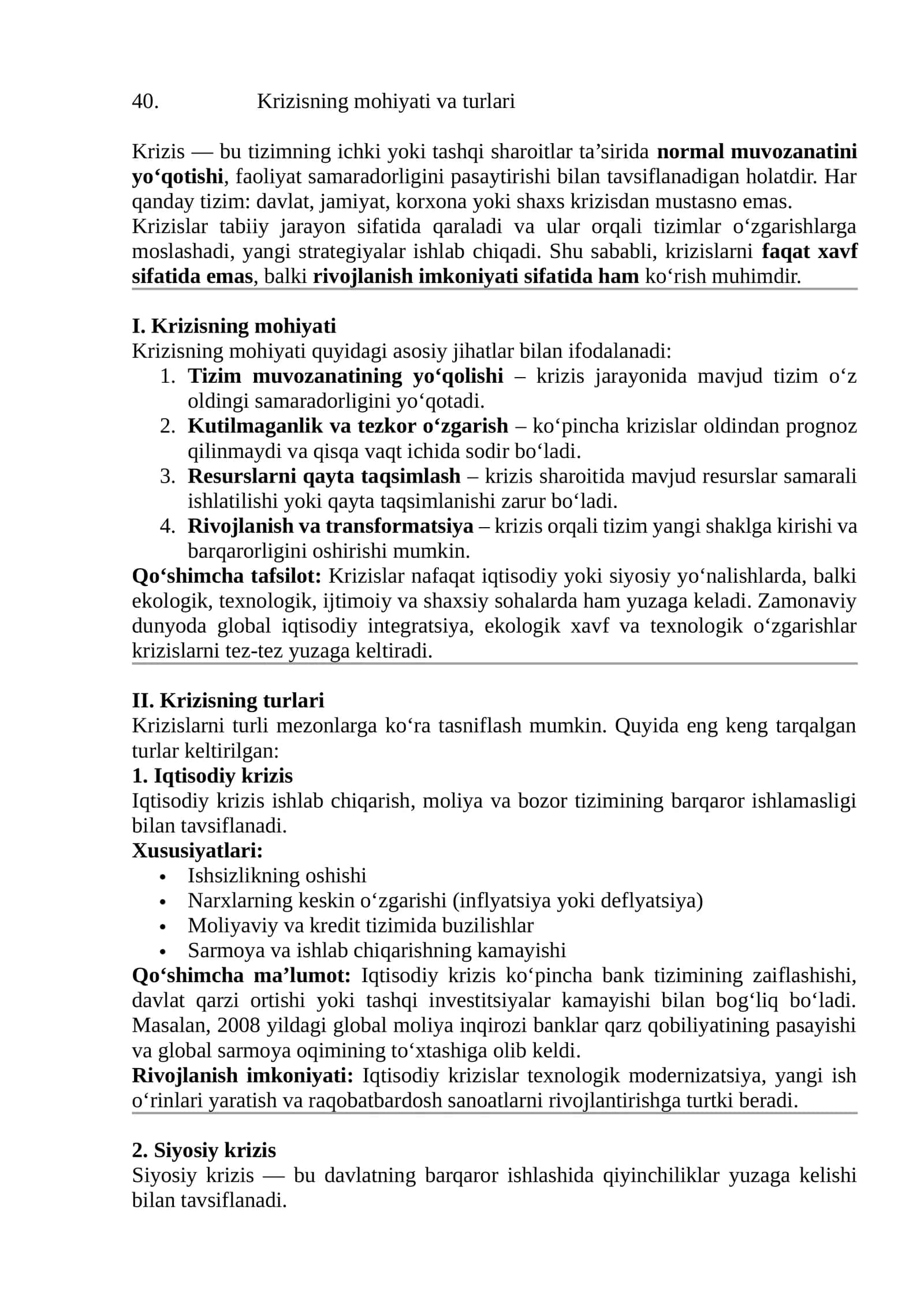 Krizisning mohiyati va turlari 1