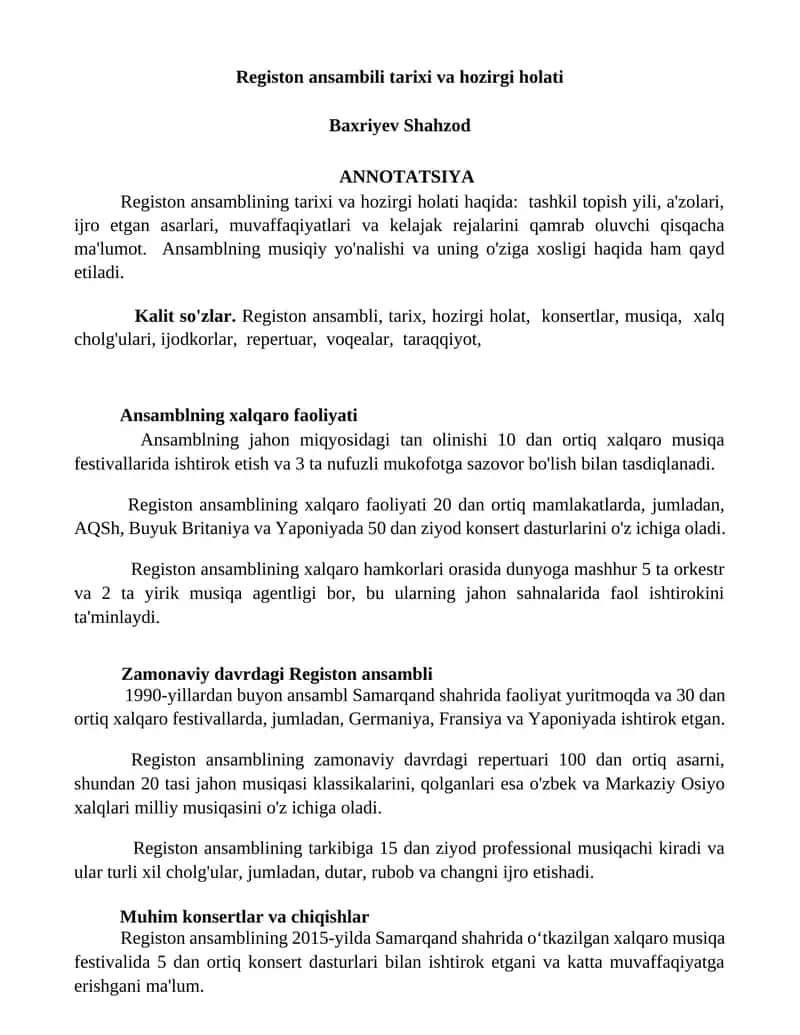 Registon ansambili tarixi va hozirgi holati 1