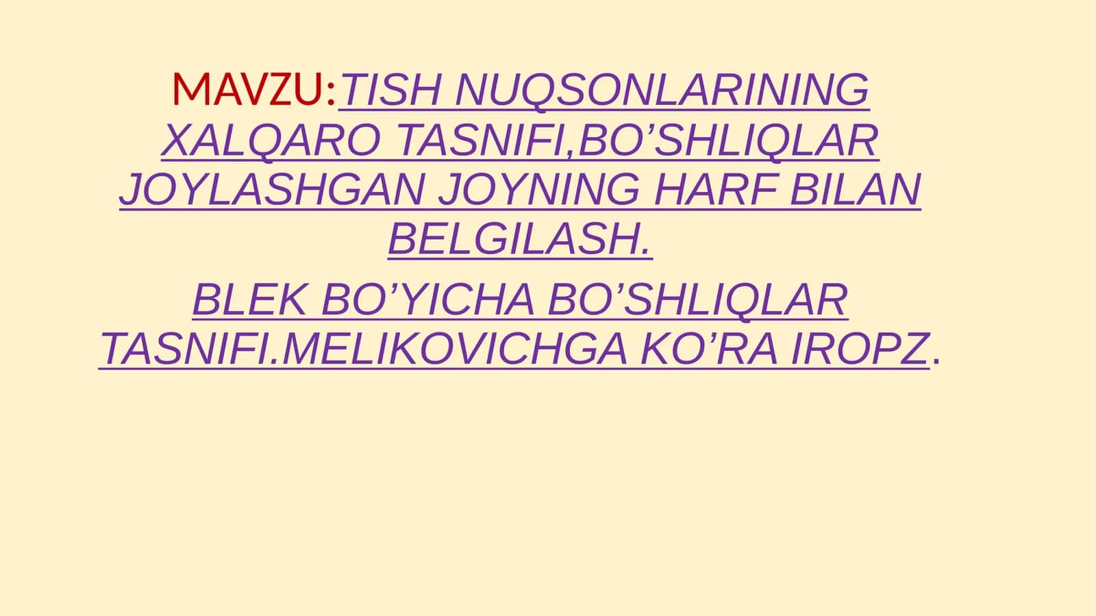 TISH NUQSOZLARINING XALQARO TASNIFI 1