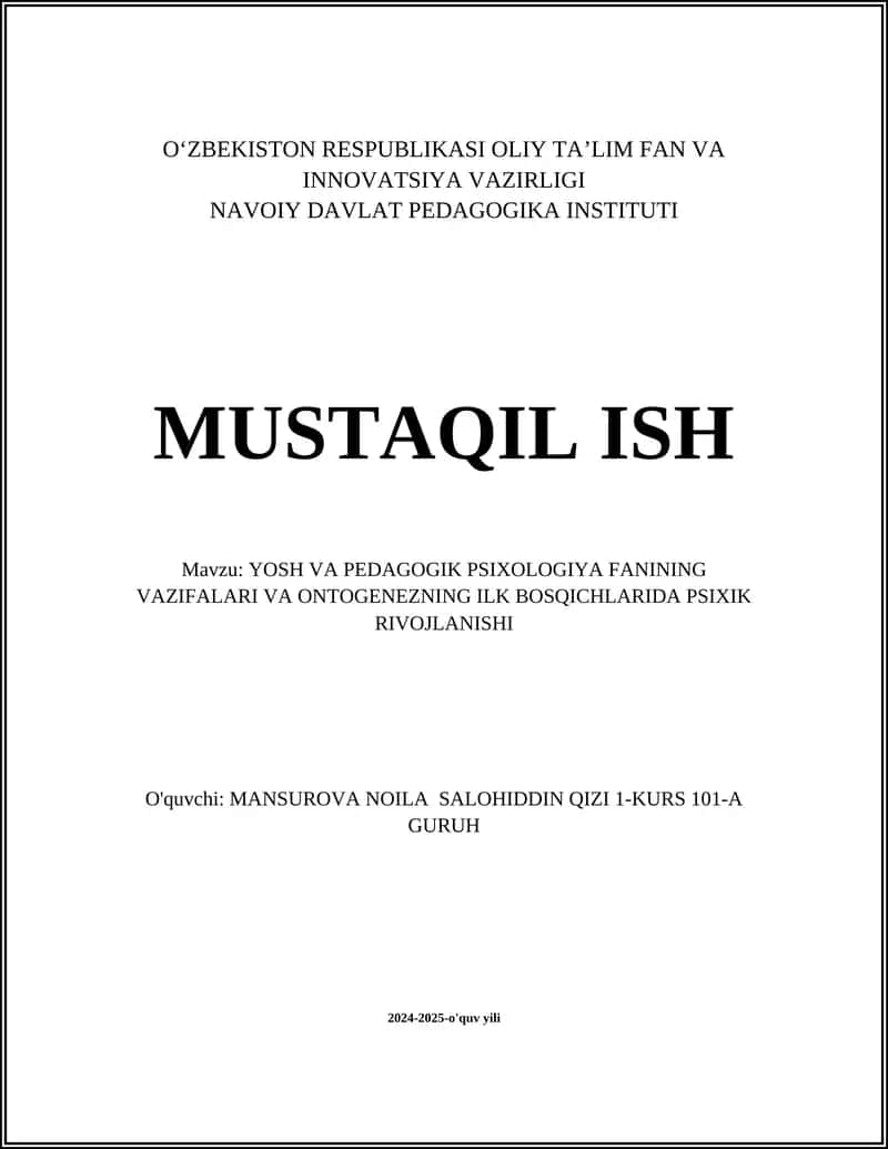Yoshga oid psixologiya va pedagogik psixologiya 1