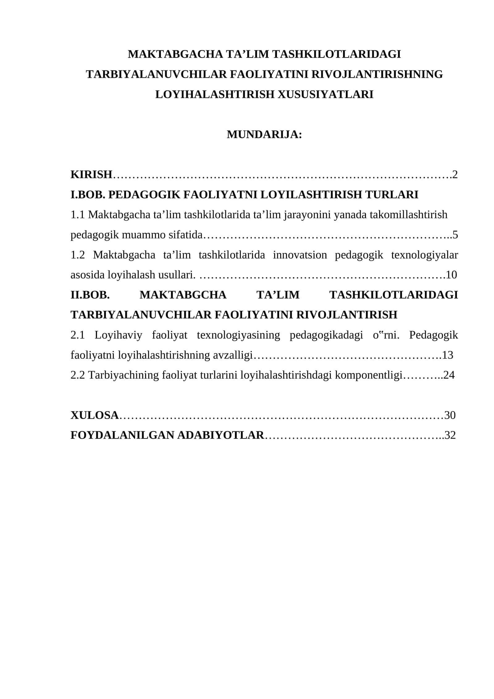 MAKTABGACHA TA’LIM TASHKILOTLARIDAGI TARBIYALANUVCHILAR FAOLIYATINI RIVOJLANTIRISHNING LOYIHALASHTIRISH XUSUSIYATLARI 1