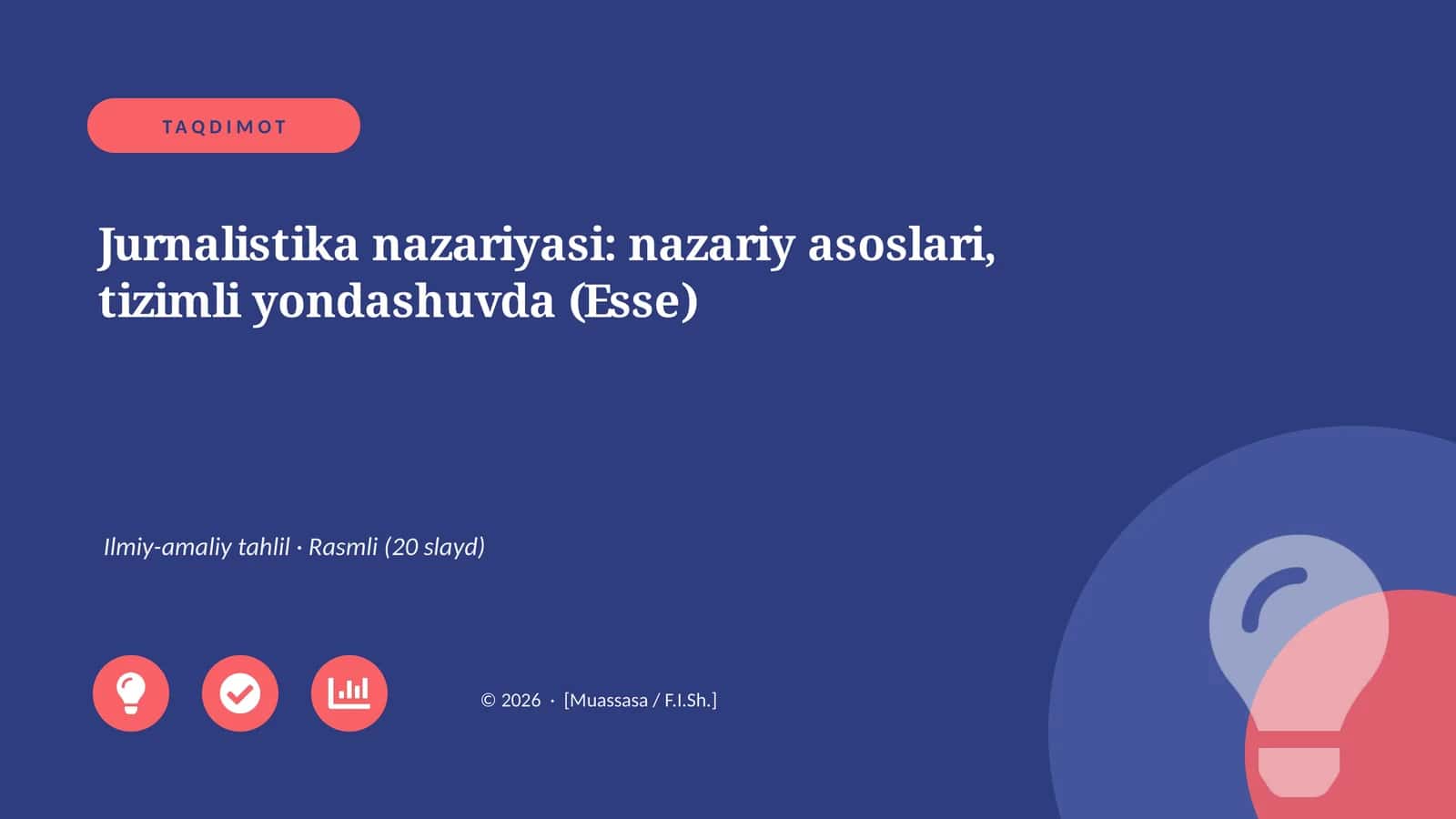 Jurnalistika nazariyasi: nazariy asoslari, tizimli yondashuvda (Esse) 1