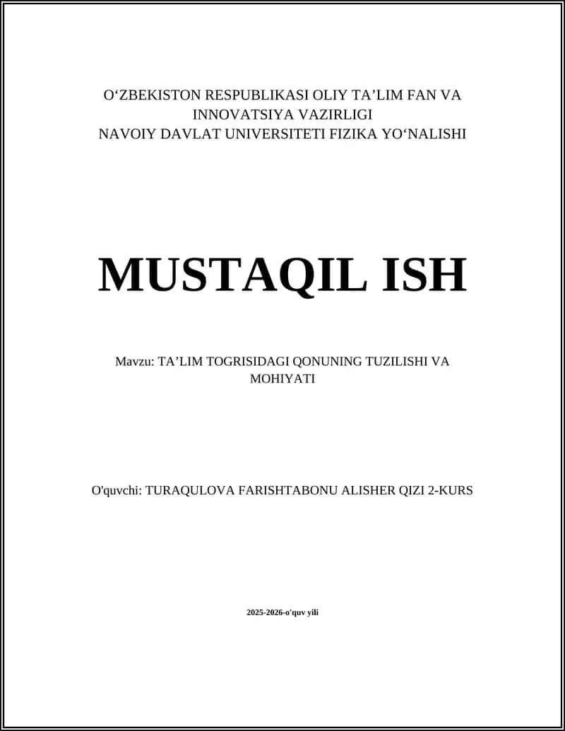 TA’LIM TOGRISIDAGI QONUNING TUZILISHI VA MOHIYATI 1