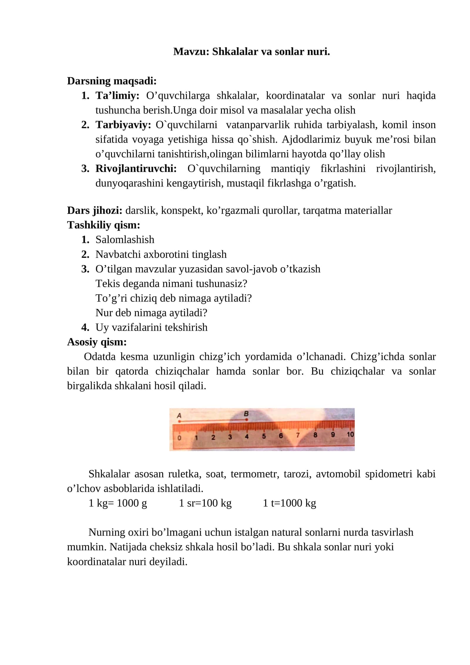 Shkalalar va sonlar nuri 1