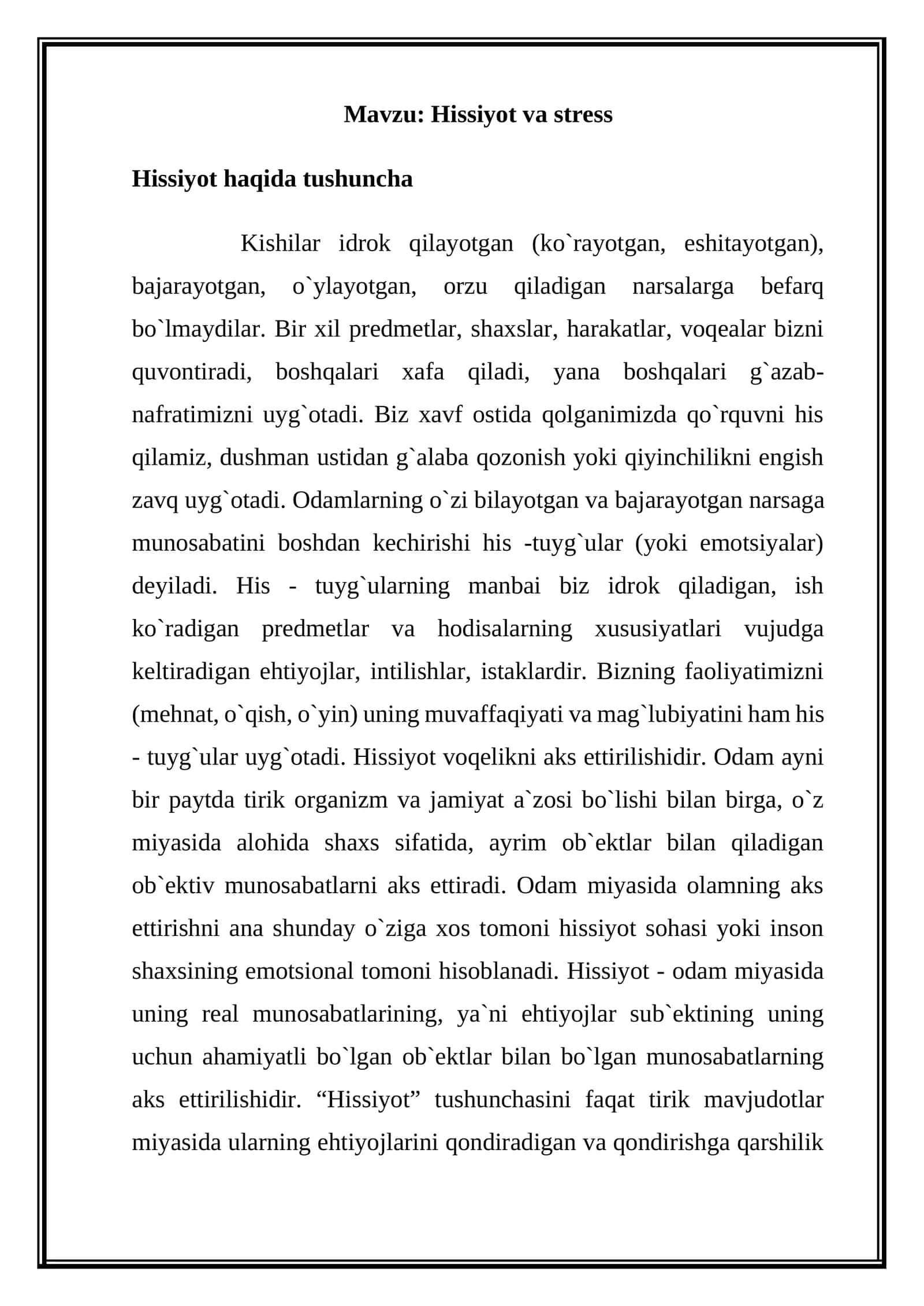 Hissiyot va stress 1