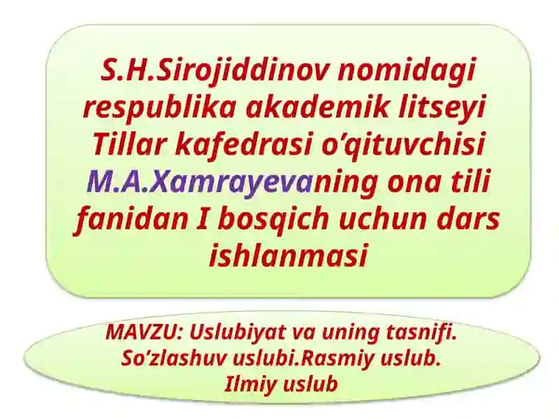 Uslubiyat va uning tasnifi 1