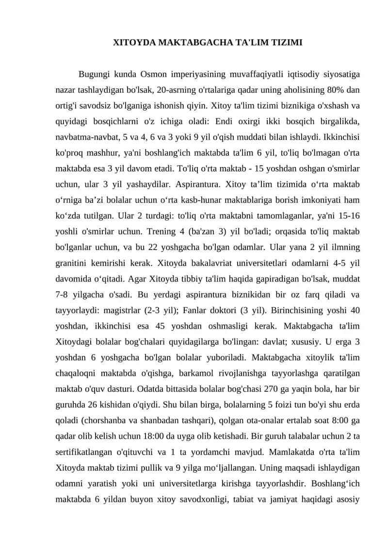 XITOYDA MAKTABGACHA TA'LIM TIZIMI 1