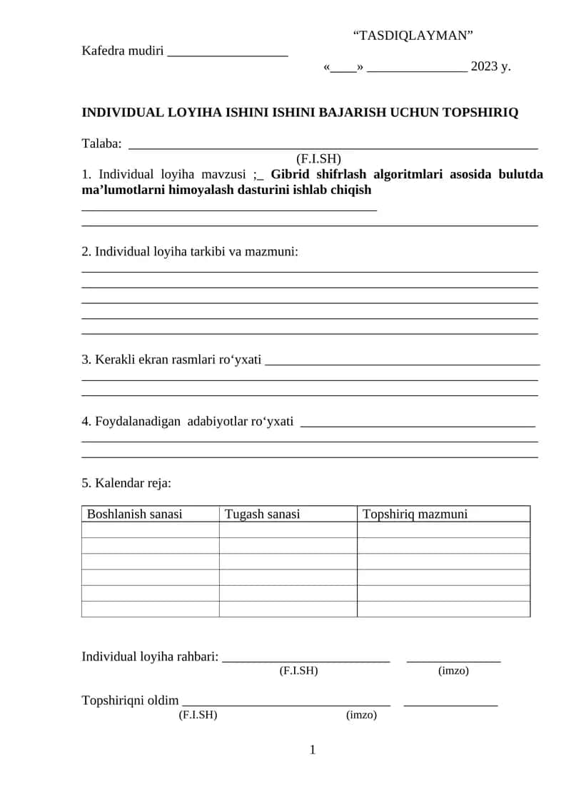 Gibrid shifrlash algoritmlari asosida bulutda ma’lumotlarni himoyalash dasturini ishlab chiqish 1