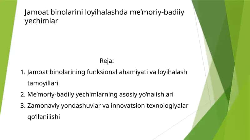 Jamoat binolarini loyihalashda me’moriy-badiiy yechimlar 1