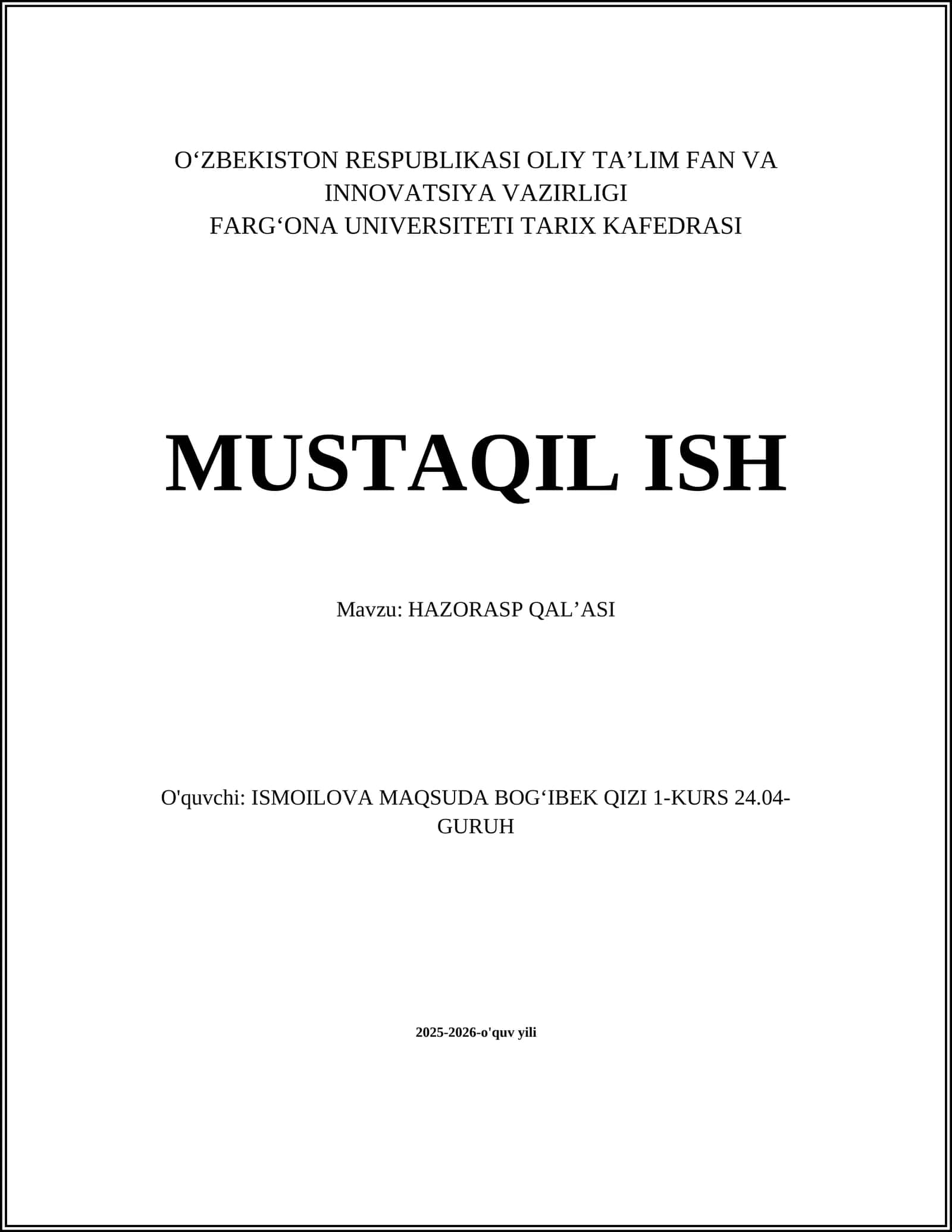HAZORASP QALʼASI 1