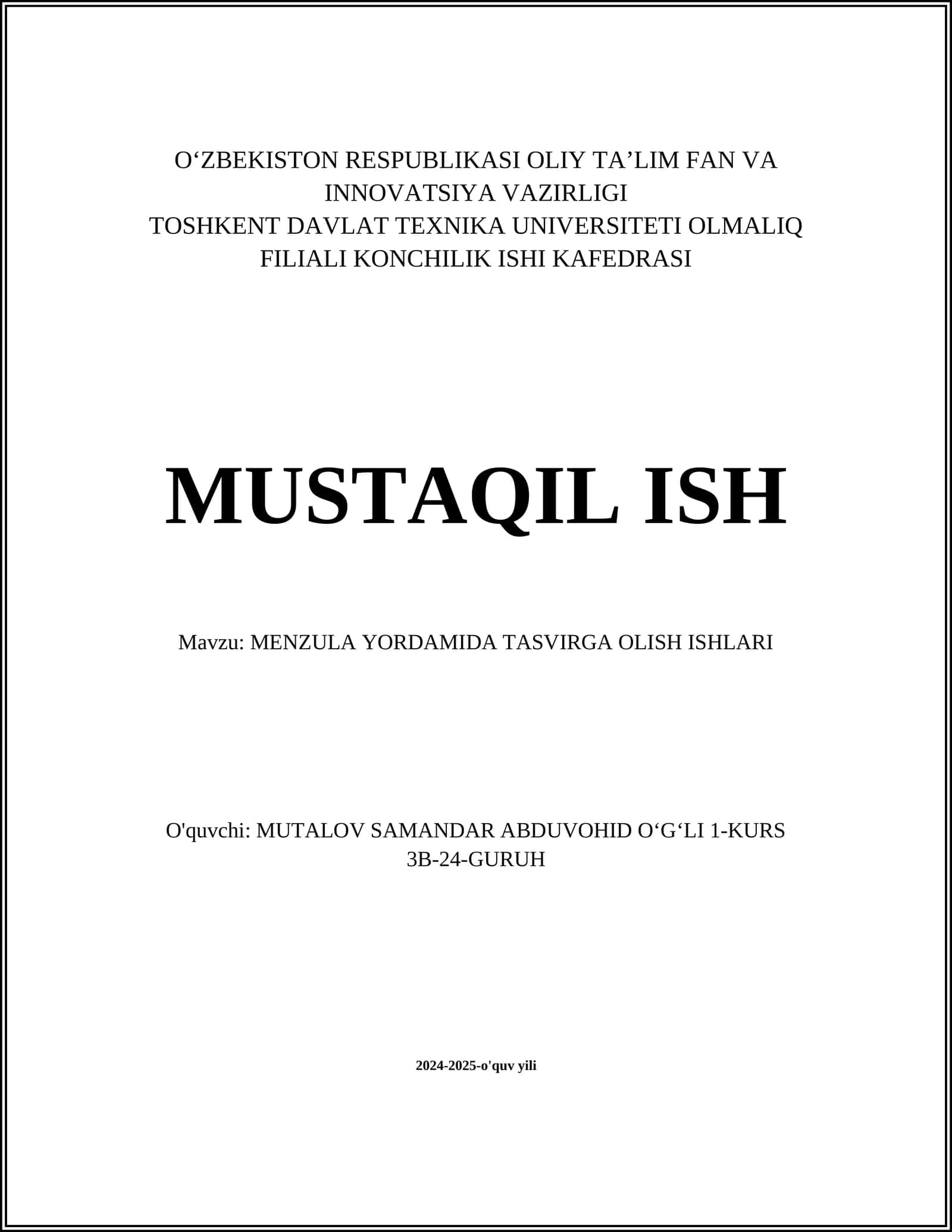MENZULA YORDAMIDA TASVIRGA OLISH ISHLARI 1
