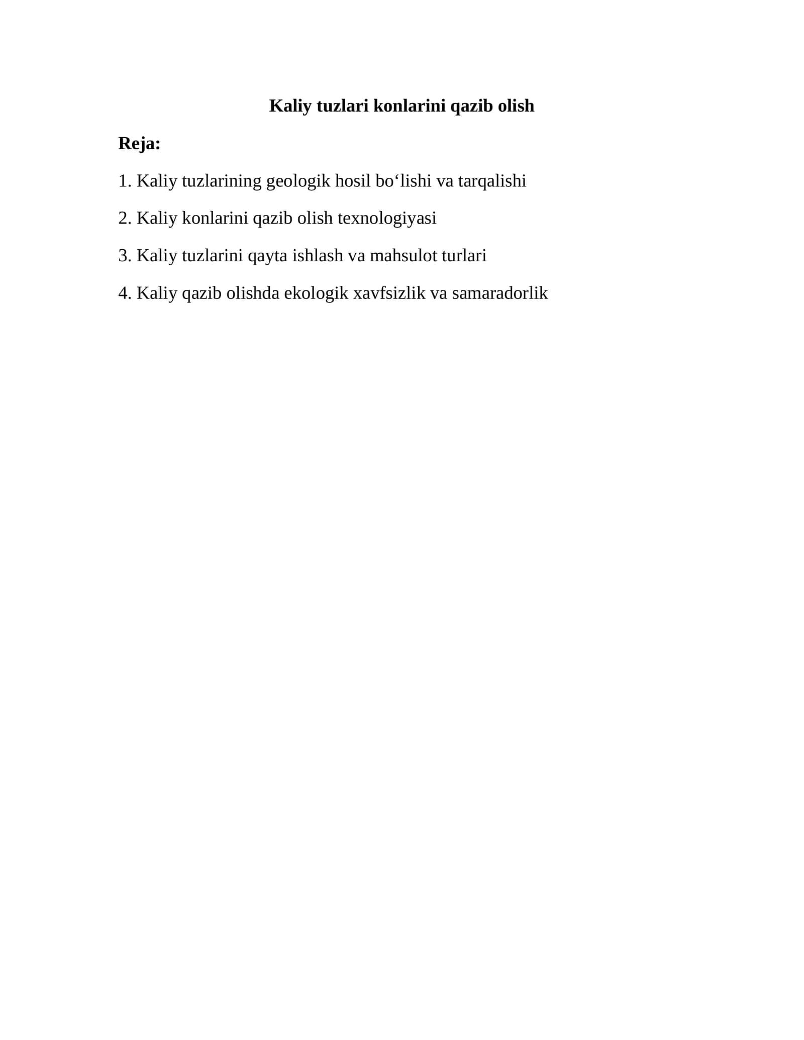 Kaliy tuzlari konlarini qazib olish 1