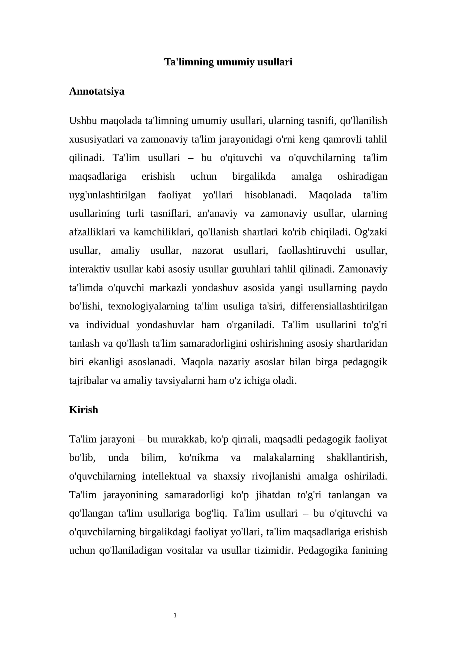 Ta'limning umumiy usullari 1