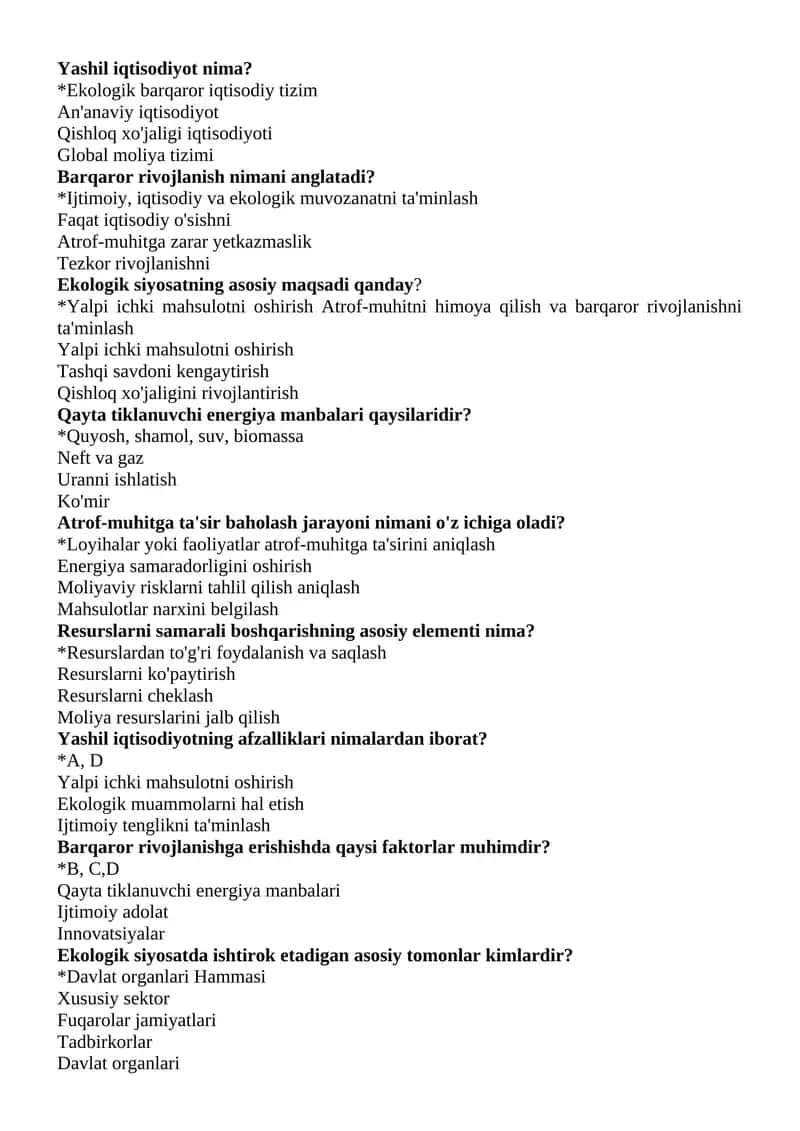 YASHIL IQTISOD TEST 1
