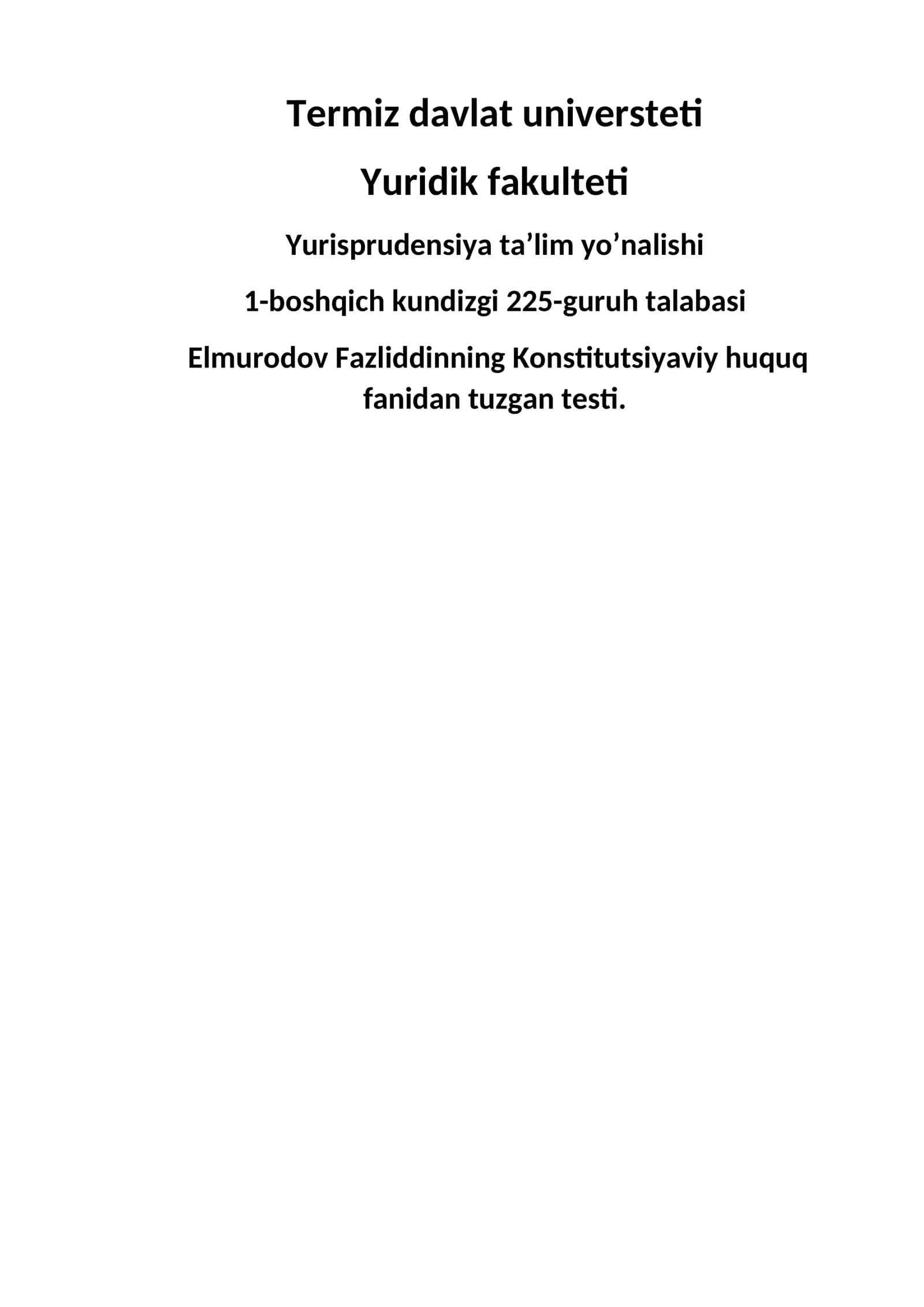 Yurisprudensiya ta’lim yo’nalishi test savollari 1
