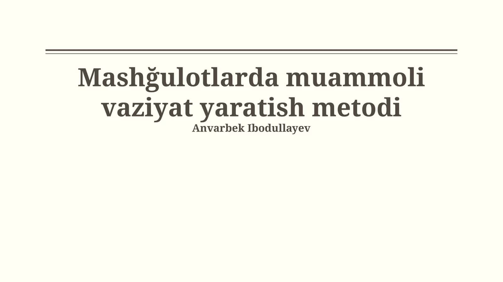 Muammoli vaziyatlarni Rejalashtirish va Dizaynlash 1