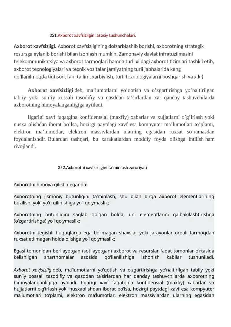 Axborot xavfsizligini asosiy tushunchalari 1