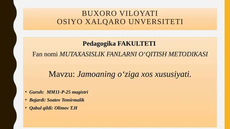 MUTAXASISLIK FANLARNIO‘QITISH METODIKASI 1