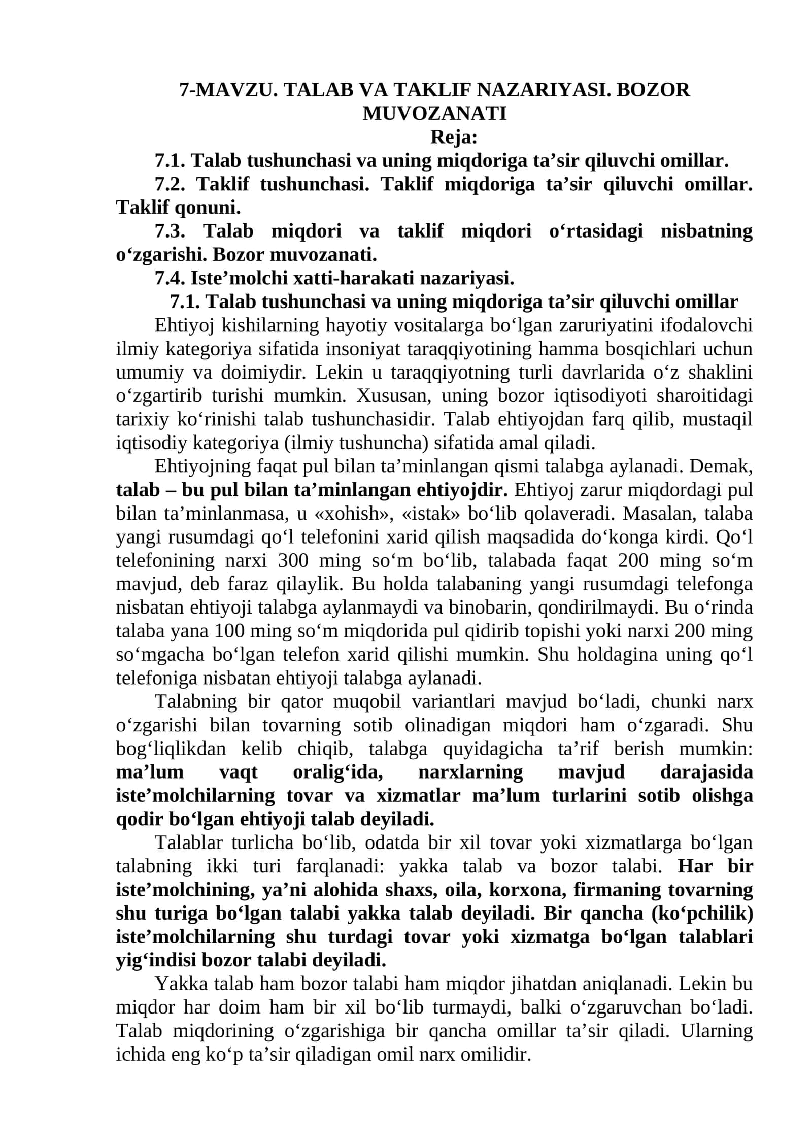 TALAB VA TAKLIF NAZARIYASI 1