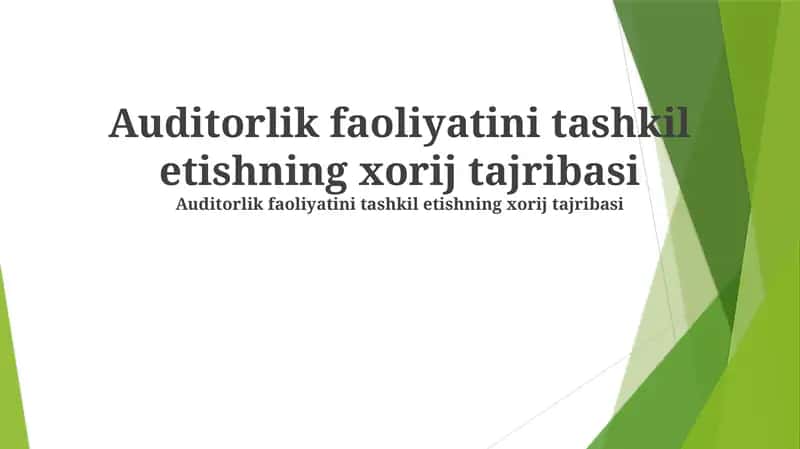 Auditorlik faoliyatini tashkil etishning xorij tajribasi 1