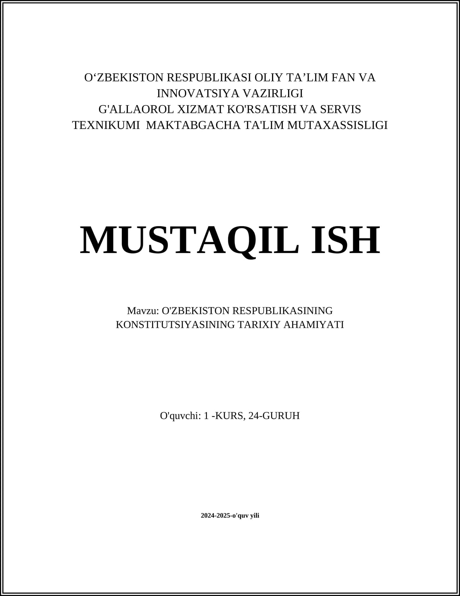 O'ZBEKISTON RESPUBLIKASINING KONSTITUTSIYASINING TARIXIY AHAMIYATI 1