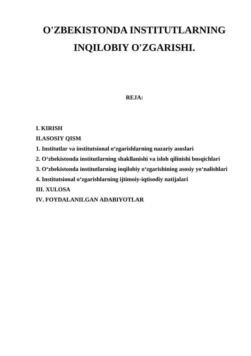 O'ZBEKISTONDA INSTITUTLARNING INQILOBIY O'ZGARISHI 1