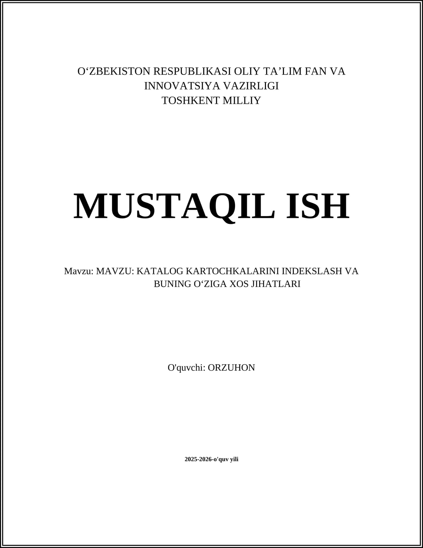 KATALOG KARTOCHKALARINI INDEKSLASH VA BUNING O‘ZIGA XOS JIHATLARI 1