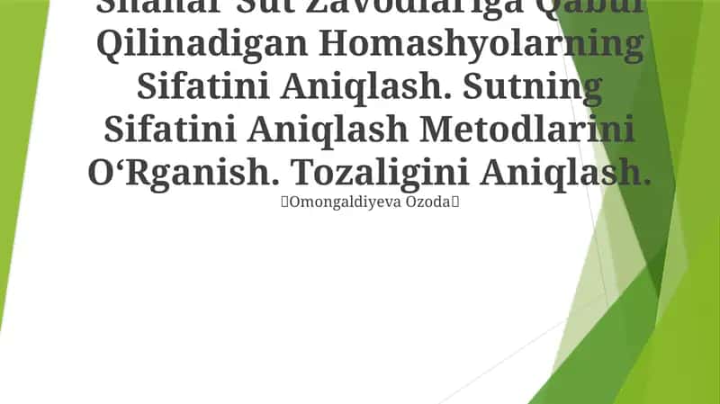 Sutning Sifatini Aniqlash Metodlarini OʻRganish 1