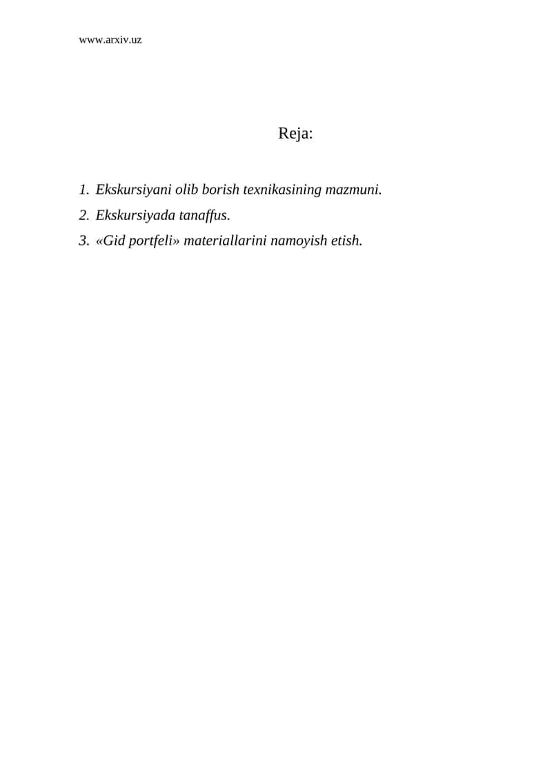Ekskursiyani olib borish texnikasi 1