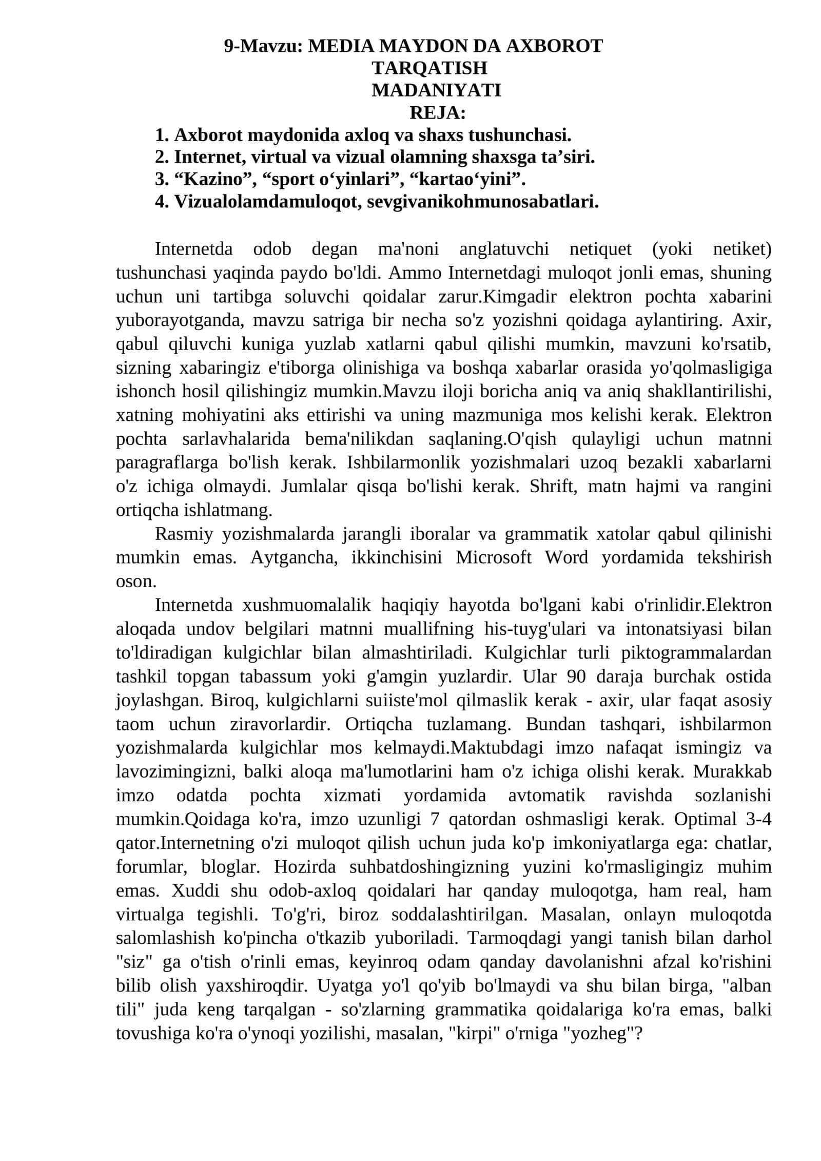 MEDIA MAYDON DA AXBOROT TARQATISH MADANIYATI 1