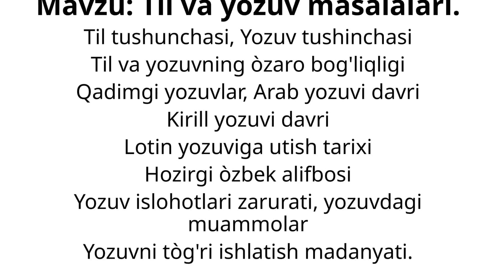 Til va yozuv masalalari. 1