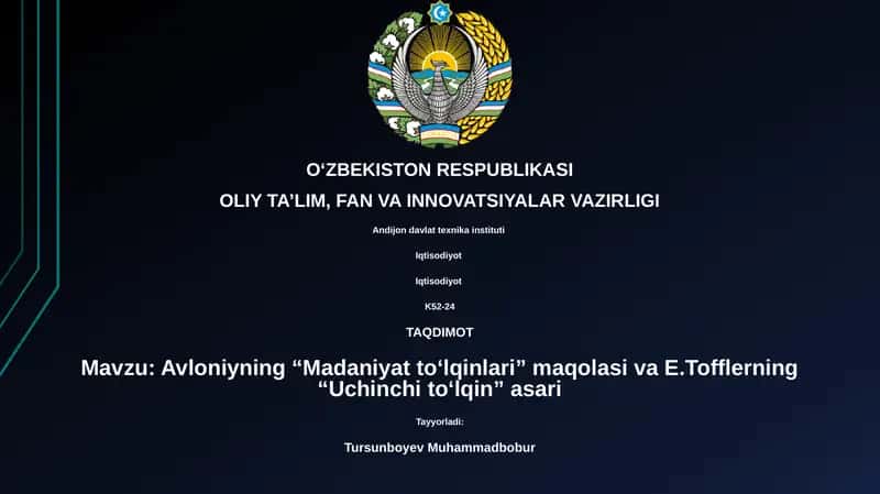 Avloniyning “Madaniyat to‘lqinlari” maqolasi va E.Tofflerning “Uchinchi to‘lqin” asari 1