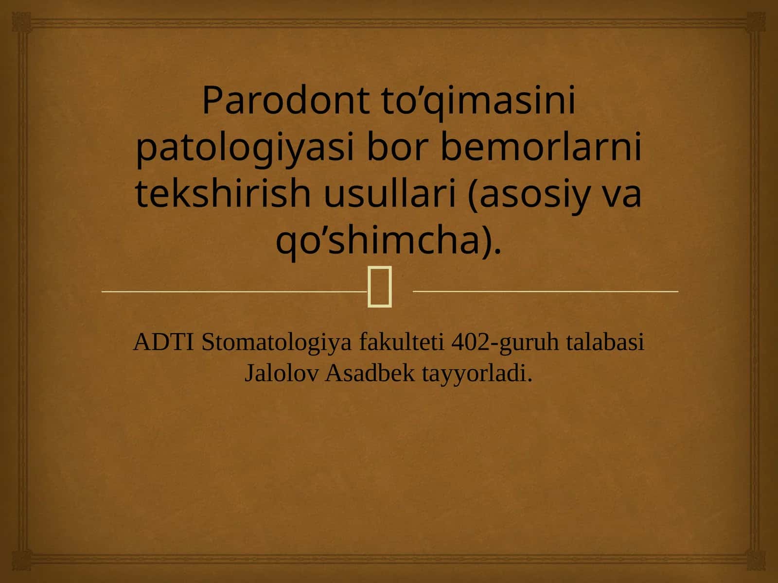Parodont to’qimasini patologiyasi bor bemorlarni tekshirish usullari (asosiy va qo’shimcha). 1
