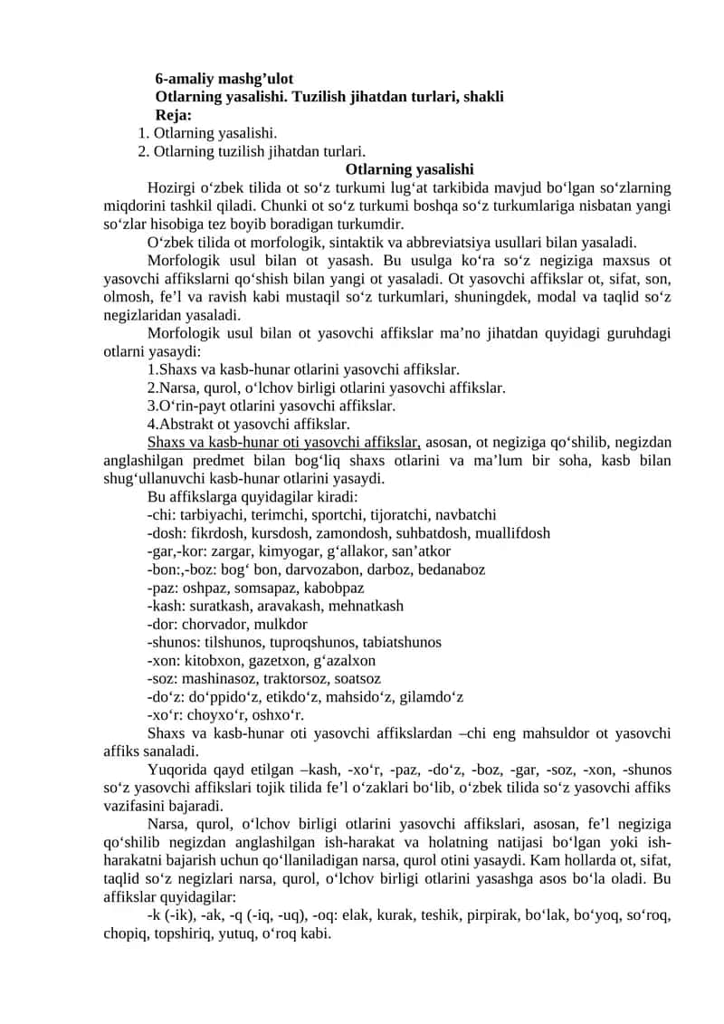 Otlarning yasalishi. Tuzilish jihatdan turlari, shakli 1