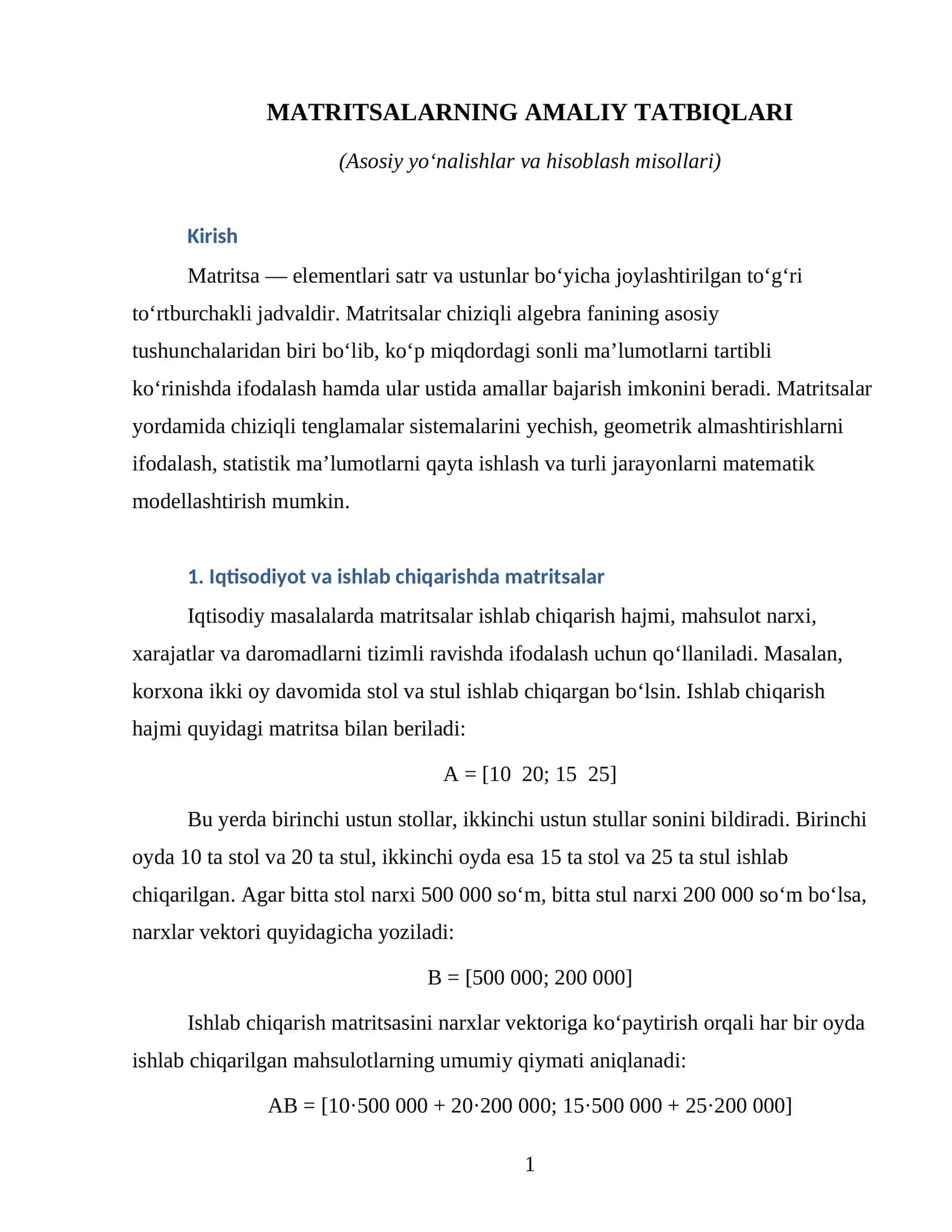MATRITSALARNING AMALIY TATBIQLARI 1