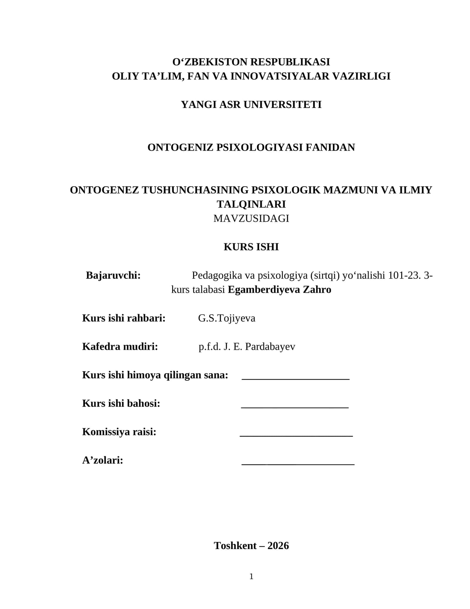 ONTOGENIZ PSIXOLOGIYASI FANIDAN ONTOGENEZ TUSHUNCHASINING PSIXOLOGIK MAZMUNI VA ILMIY TALQINLARI 1