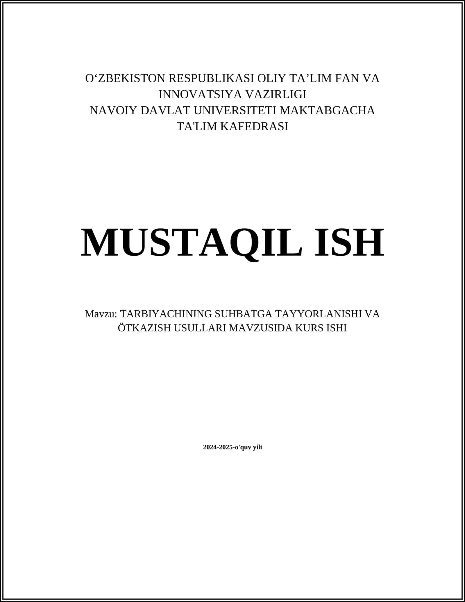 TARBIYACHINING SUHBATGA TAYYORLANISHI VA ÖTKAZISH USULLARI 1