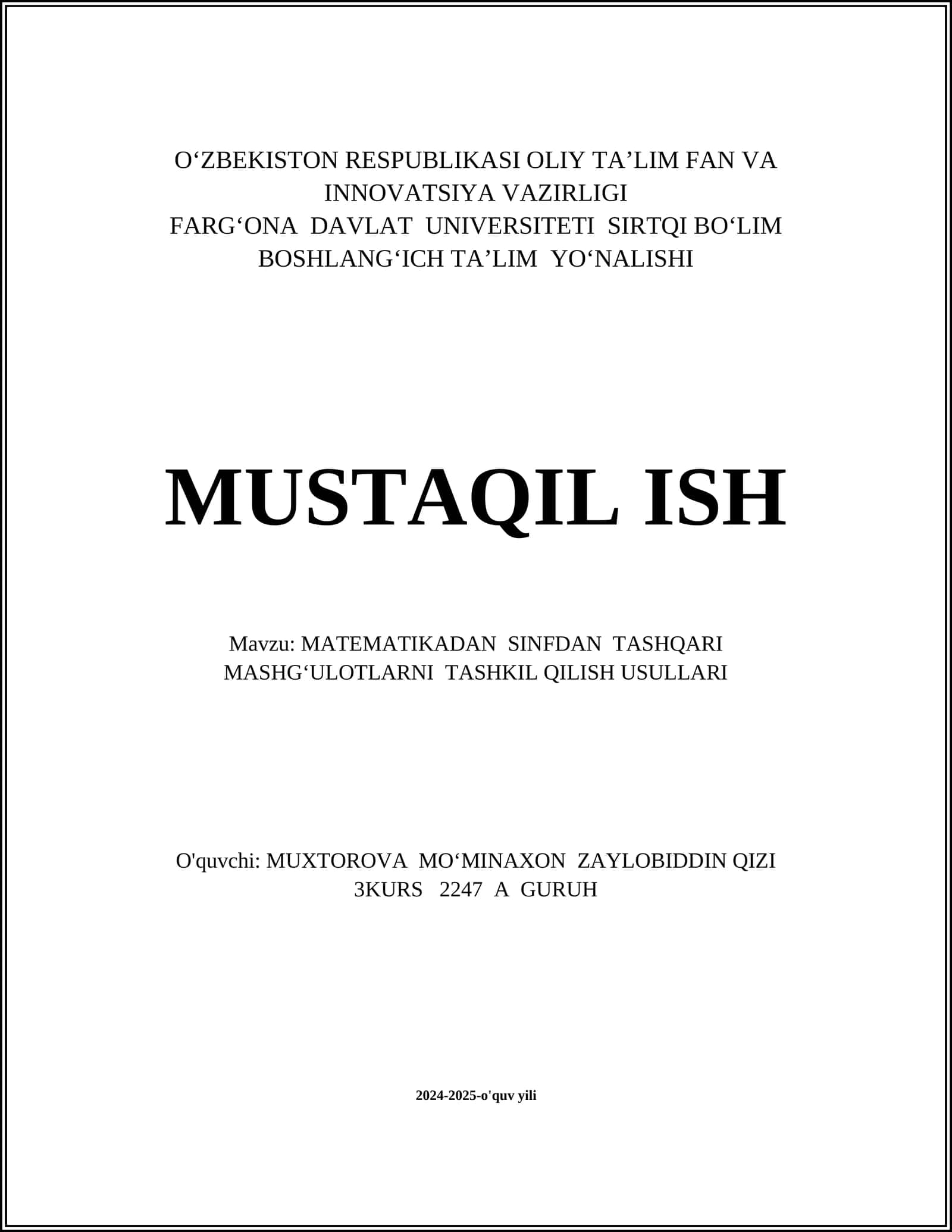 Sinfdan tashqari matematik o'yinlar 1