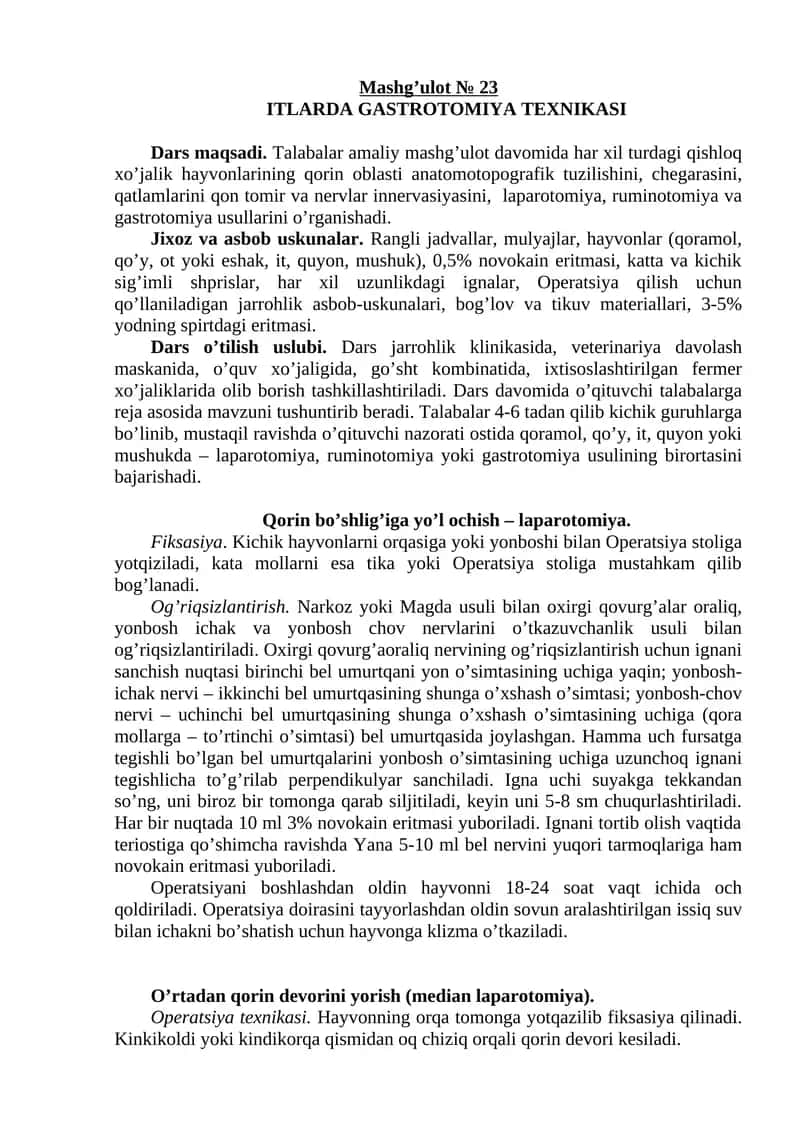 ITLARDA GASTROTOMIYA TEXNIKASI 1