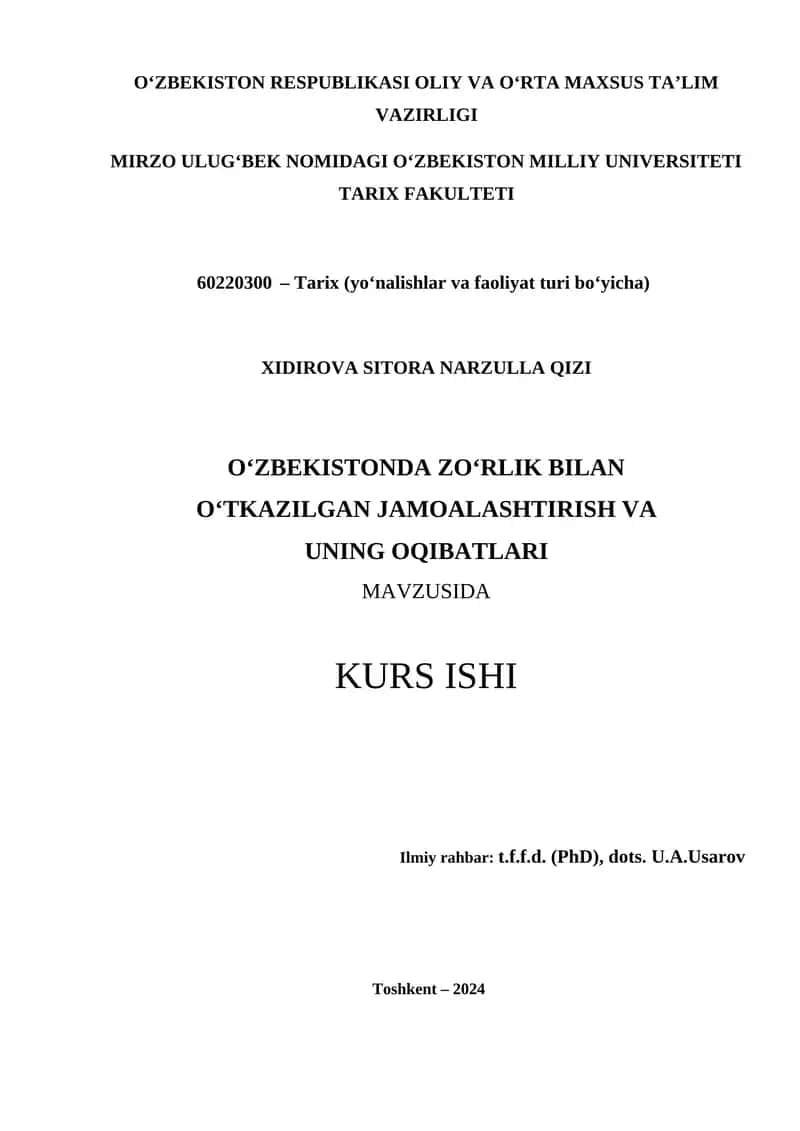 O‘ZBEKISTONDA ZO‘RLIK BILAN O‘TKAZILGAN JAMOALASHTIRISH VA UNING OQIBATLARI 1