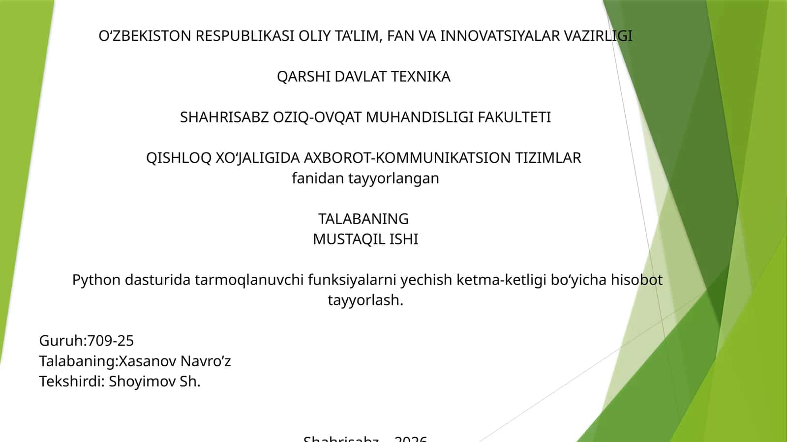Pythondasturlashtilimisolidahisoblashtexnikasivositalariniishlatishbo‘yichabilimlarnivaamaliyko‘nikmalarniimkondarajasidasingdirish 1