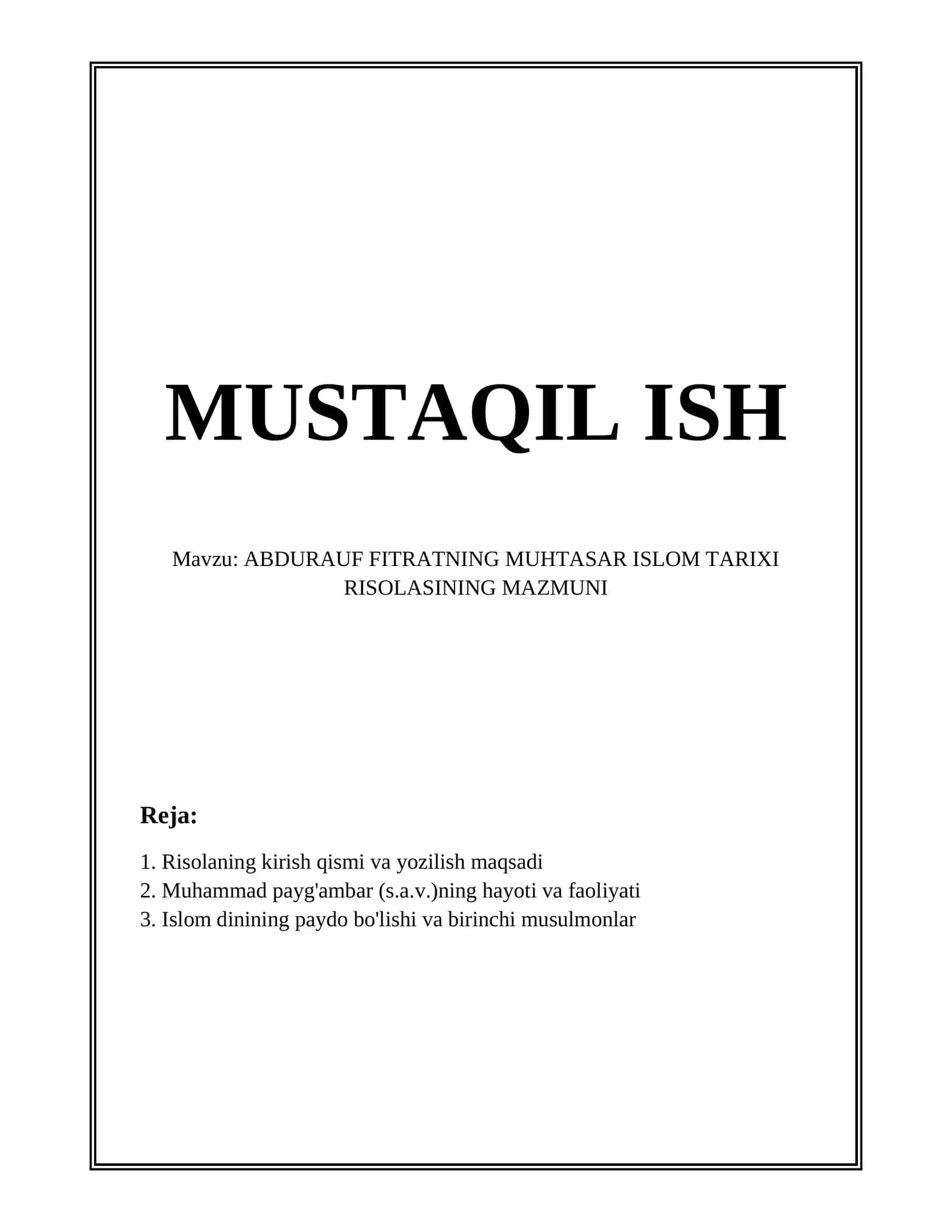 ABDURAUF FITRATNING MUHTASAR ISLOM TARIXI RISOLASI 1