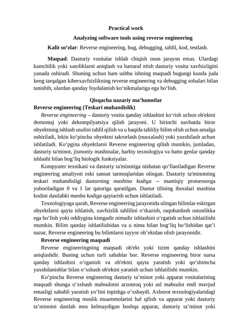 Reverse engineering software tools analysis 1